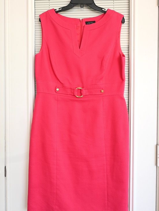 Tahari Dresses & Skirts - Tahari Hot Pink Midi Sheath Dress with Gold Buckle